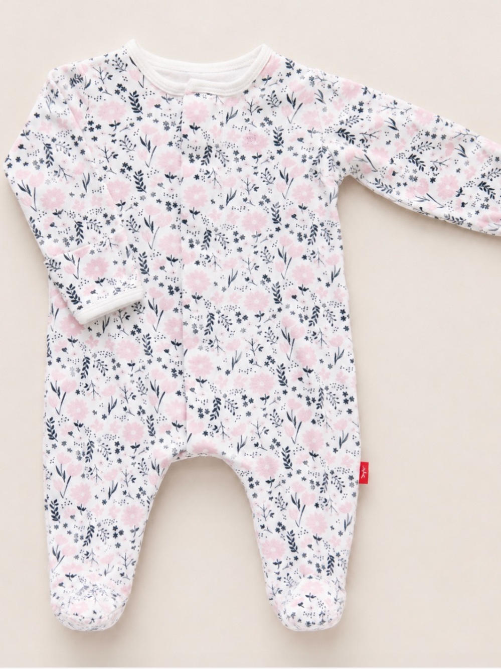 Magnetic Me— Baby Floral Footed One-Piece in Pink and White